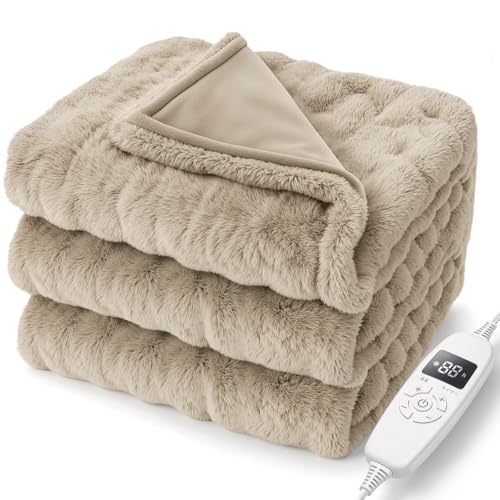 HAGOOGI 電気毛布 敷き 掛け兼用 節電 190×130cm 10段階温度調整 8Hタイマー付き 電気毛布洗える 速暖 恒温加熱 頭寒足熱 ダニ退治 電気敷毛布 電気ブランケット 防寒対策 肩掛け 膝掛け 厚手生地 ふわふわ 両面使え 暖房器具 (ベージュブラウン)