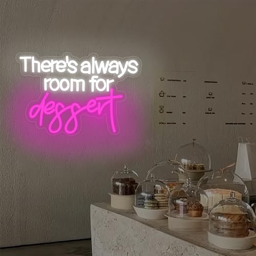 Image of There's Always Room for Dessert Neon Sign Baking Bread Shop Led Light | USB Powered Dimmable Cafe Dessert Decor Welcome Sign Open LED Light Gift for Baking Lover, 15.7 inchx10.6 inch