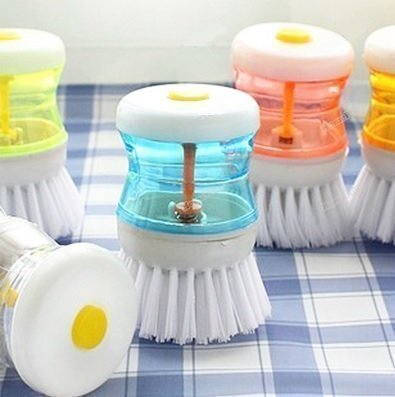 Dish/Washbasin Plastic Cleaning Brush with Liquid Soap Dispenser, Multicolour (Pack of 3).