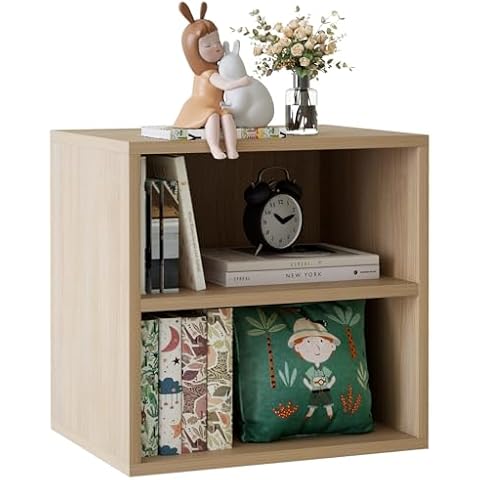Garden 4 you Cube Storage Organizer Shelf, 2 Tiers Stackable Bookshelf, Wooden Display Bookcase with 2 Cube Storage, Small Storage Cabinet for Living Room Bedroom, Natural Cover