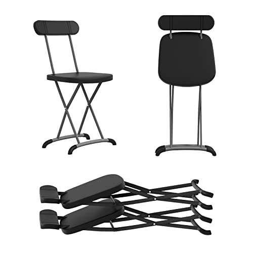 COSTWAY 2 Pack Folding Chair, 180kg Capacity Easy Storage Conference Chairs with Backrest and Foot Pads, Metal Frame Hall Guest Rest Seating for Indoor Outdoor (Black)