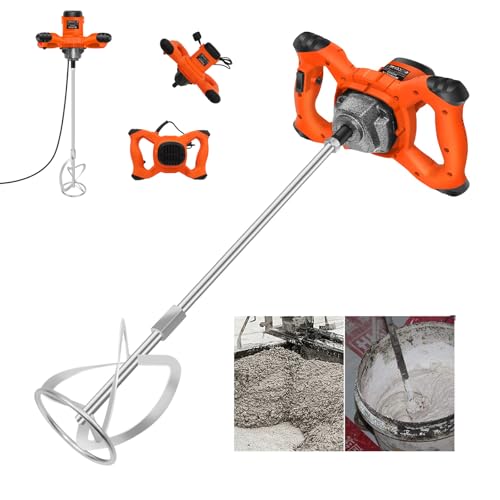 Orange Rührwerk mit starken 2600 Watt – Farb-Mörtelrührer Betonrührer – robustes 6-Gang-Metallgetriebe – Mit großem Rührquirl Ø120 mm und ergonomischem Griff - Rührwerk Handrührwerk