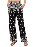 Urban CoCo Women's Elastic High Waist Boho Floral Print Pants Palazzo Wide Leg Lounge Pants (2, S)