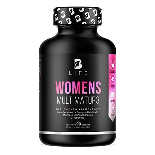 Multivitamínico para Mujer Mayor de 40 años con 90 Cápsulas. Ingredientes naturales: Colágeno, Inositol, Maca, Probioticos. Womens Mult Mature B Life.