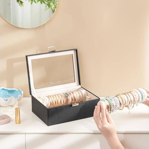 Lolalet Organizador de Joyería para Pulseras y Relojes con Barra, Caja de Almacenaje Transparente con Tapa para Mujeres y Niñas - Negro - imagen 6