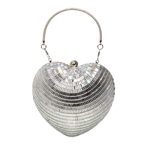 Image of UMREN Women Luxury Heart Shape Tassel Evening Clutch Bag Rhinestones Wedding Party Purse Handbag