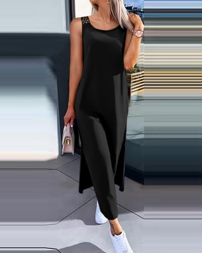 Image of Women's Summer Tank Dress Casual Sleeveless Side Split Maxi Dresses