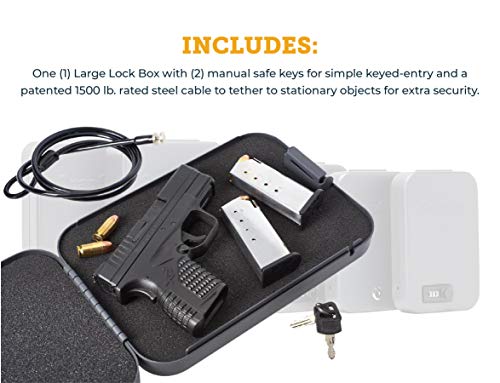 Snapsafe Portable Lock Box For Guns And Valuables – Includes Lock Box, 2 Keys And Patented Security Cable – An Ideal Car Gun Safe – Large, Black, 9.5 X 6.5 X 1.75 Inches #TOP5