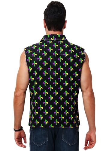 Image of AOBUTE Mens 4th of July Denim Vest American Flag Print Sleeveless Jean Jacket