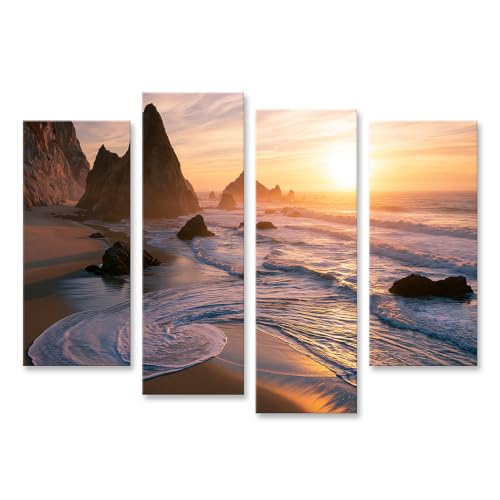 Pour les amoureux de la nature grand tableau coucher de soleil sur la plage 4 pièces