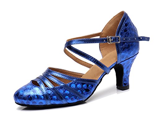 Chaussures de danse latine femme paillettes talon 6 cm bleu 40.5