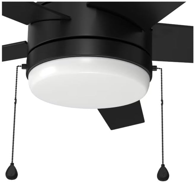 Close-up of the Harbr Breeze Sunport ceiling fan's integrated LED light kit and pull chains