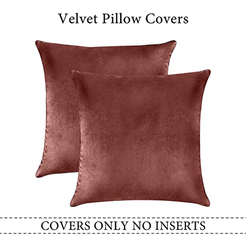 Image of Decorative Holland Velvet Cushion Square Pillow Covers Pillowcases for Sofa Bedroom with Invisible Zipper || (Peach, Set of 2 Piece (16X16 Inches)
