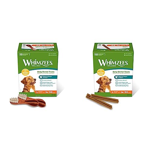 WHIMZEES Stix, natürliche, getreidefreie Zahnpflegesnacks (30 Stück), Größe L & Zahnbürste, natürliche, getreidefreie Zahnpflegesnacks, Kaustangen für große Hunde, Monatspackung (30 Stück), Größe L