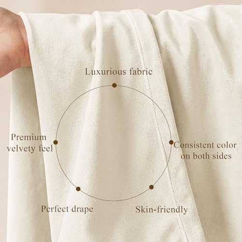 Image of Ivory White Velvet Curtains for Nursery Back Tab, W52 x L94, 2 Pcs | Cream Elegant Decor, Back tab Drapes, Light Filtering, Noise Reduction, Privacy for Cafe Store, Classroom, Dining Room