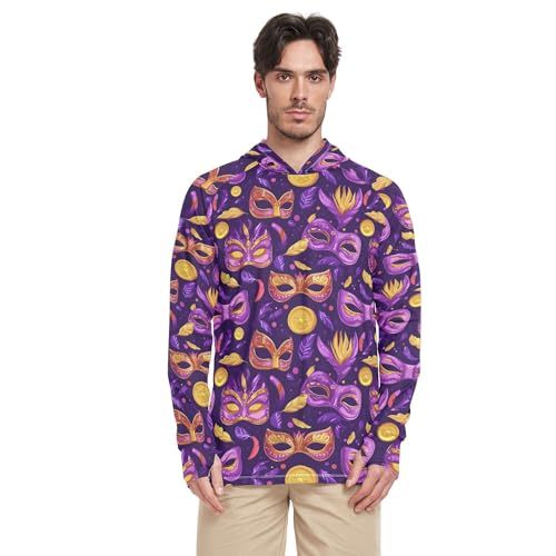 Mardi Gras Carnival Coin Men's Sun Shirts Hoodies Long Sleeve Beach Hoodie Swim Shirt UPF 50+ S