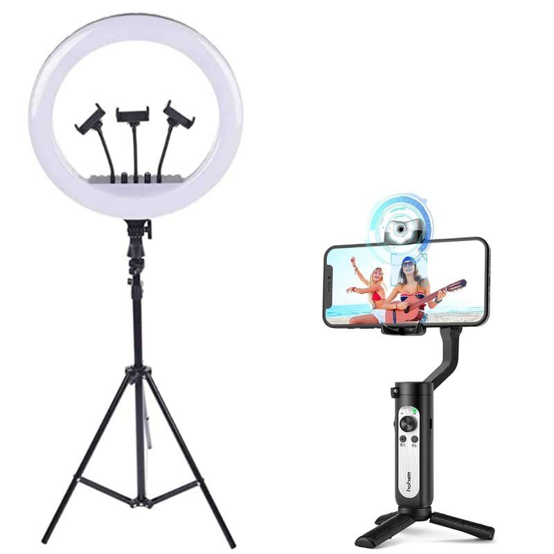 Raptas Gimbal Stabilizer for Smartphone w/AI Visual Tracking LED Video Light Auto with Portable LED Ring Light with 3 Color Modes Dimmable Lighting | for YouTube | Photo-Shoot