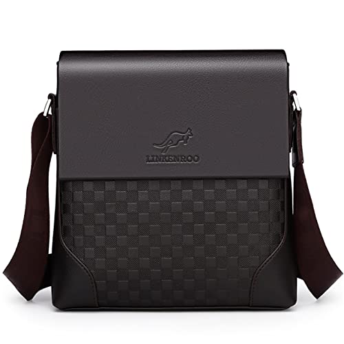 Bolsa de ombro masculina grande capacidade transversal escolar bolsas de couro para homens, Marrom