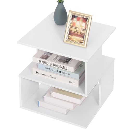 eSituro Bedside Tables with 2 Shelves, Nightstands Small Side Table Wooden Bedside Cabinet, 40 x 43.5 x 40 cm, Modern End Table for Bedroom Living Room, White