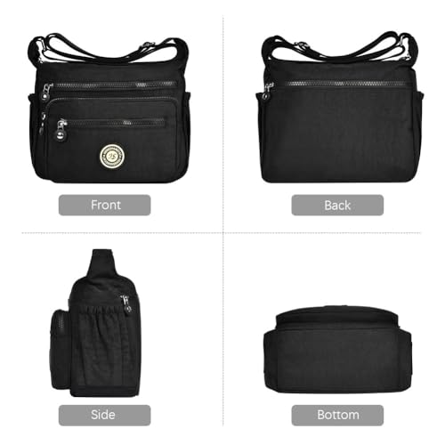 Aucuu Nylon Umhängetasche Damen, Schultertasche Handtaschen Multi Pocket mit Größere Kapazität, Damen Umhängetasche mit Mehreren Taschen, Multifunktionale Crossbody Bag für Arbeit Schule Shopper