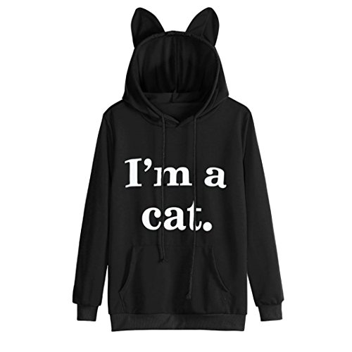 TONSEE Girls Hoodie Sweatshirt I'm a Cat Cat Ear Blouse Sweatshirt Hooded Pullover (Black, L)