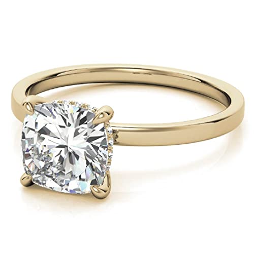 10K Solid Yellow Gold Handmade Engagement Rings 2.5 Ct Cushion Cut Moissanite Diamond Solitaire Wedding/Bridal Ring Set For Women/Her Propose Ring (7) #TOP1