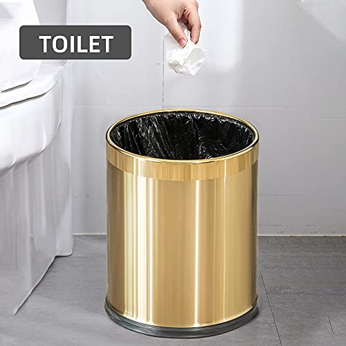 Briefhuman Stainless Steel Garbage Can，Small Office Gold Trash Can, Black And Gold Garbage Bin,Detach-A-Ring' Metal For Powder Room, Bathroom, Home,Office， Modern Home (Metal Gold) #TOP4
