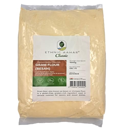 Ethnic Aahar Classic Gram Flour (Besan) 1kg | Premium Quality, Gluten-Free, Vegan | Rich in Protein | Perfect for Indian Snacks, Baking & Savory Dishes