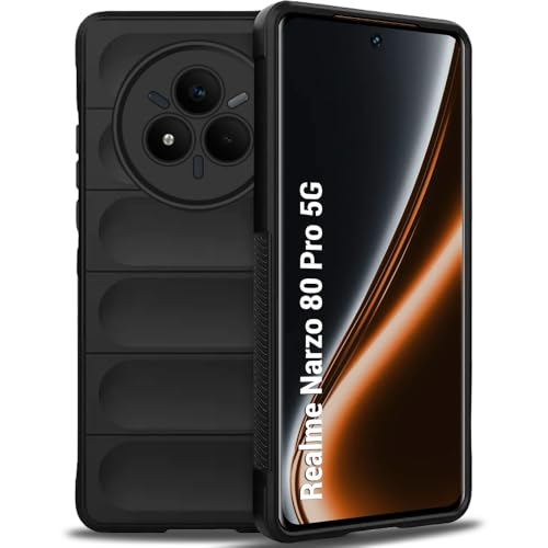 Image of TheGiftKart Liquid Silicon Back Cover Case for Realme Narzo 80 Pro 5G | ShockProof Military Grade Protection | Micro-Fibre Cloth On Inner Side | Anti-Slip Grip Back Cover for Narzo 80 Pro (TPU, Black)