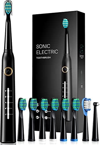 Electric Toothbrush for Adults, 8 𝐁𝐫𝐮𝐬𝐡 𝐇𝐞𝐚𝐝𝐬 Sonicare Electric Toothbrush with 40000 VPM Deep Clean 5 Modes, Rechargeable Toothbrushes Fast Charge 4 𝐇𝐨𝐮𝐫𝐬 𝐋𝐚𝐬𝐭 30 𝐃𝐚𝐲𝐬