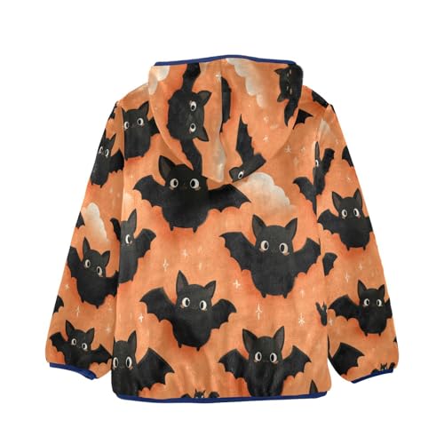 Flying Bats on Orange Toddler Fleece Jacket Girl Boys Hooded Fleece Jacket Coat Warm Outwear Zip-up 3-10T2