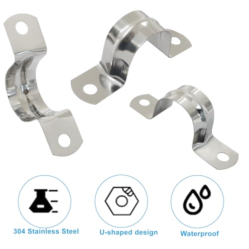 Image of M25 1 inch 304 Stainless Steel Rigid Pipe Strap, 30PCS | Heavy Duty U Bracket, Two Hole Cable Clamps, Secure Pipe, Tube & Wire Installation, Corrosion Resistant