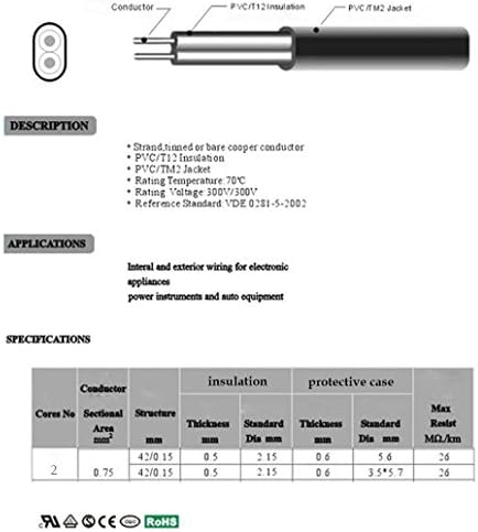 Electrical Wire / 2 Core Flat White PVC Mains Electrical Cable Copper Wire High Temperature Resistance 2 x 0.75 mm² Power Cable Twin - 10 metre Cut Length Flexible Pond Cable