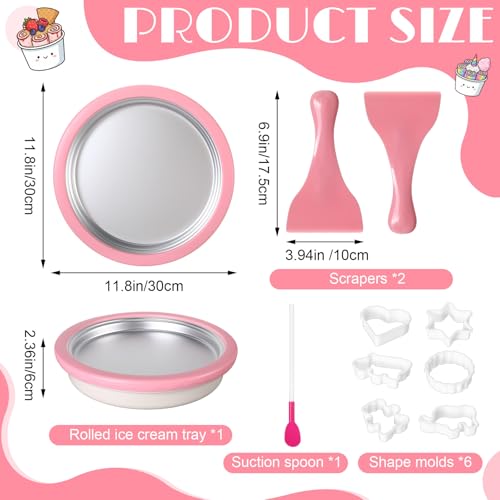 VIHOSE Rolled Ice Cream Maker Kit, Instant Ice Cream Maker, Round 11.8'' Sweet Spot Pan with 2 Spatulas 6 Molds Straw Spoon, Stainless Steel DIY Homemade Tray for Frozen Yogurt Sorbet Gelato by VIHOSE - Used condition - Image 2