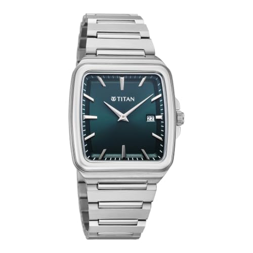 Image of Titan Classique sleekfit with Quartz Analog 2 Hands + Date@3H Green Dial Silver Stainless Steel Strap Watch for Men - 90260SM02