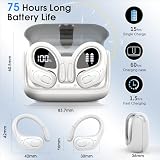 Aptkdoe 2 Sets Wireless Earbuds Sport, Bluetooth 5.4 Over Ear Buds Stereo Deep Bass Over Ear Bud with Earhooks, 75H Wireless Earphones with Mic, IPX7 Waterproof Earphone for Sports Blue+White