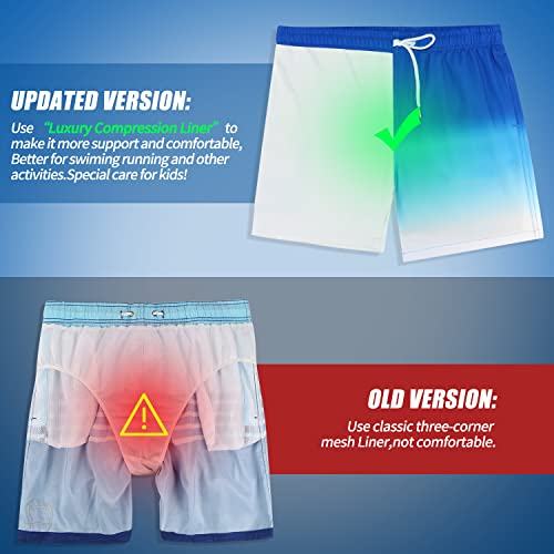 Image of Boys Swim Trunks with Boxer Brief Liner Compression Anti Chafe Swimming Shorts Stretchy UPF Quick Dry Swimsuit