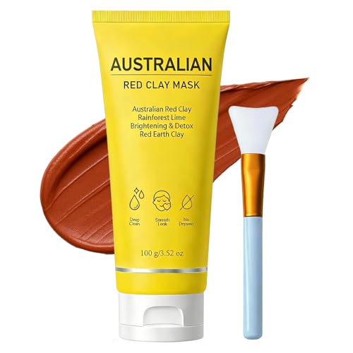 Mujruko Australian Red Clay Face Mask Mineral-Rich Detox Mud Mask with Kakadu Plum Desert & Rainforest Lime Extracts - For Radiant Smoother Skin - All Skin Types - 100 mL