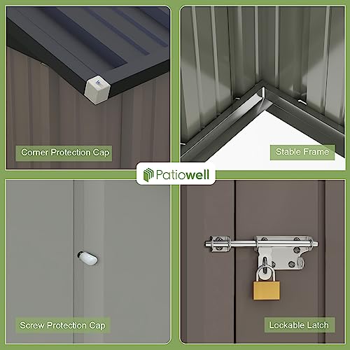 Patiowell 10X8 Ft Outdoor Storage Shed, Large Garden Tool Metal Shed With Sloping Roof And Double Lockable Door, Outdoor Shed For Backyard Garden Patio Lawn,Brown #TOP4