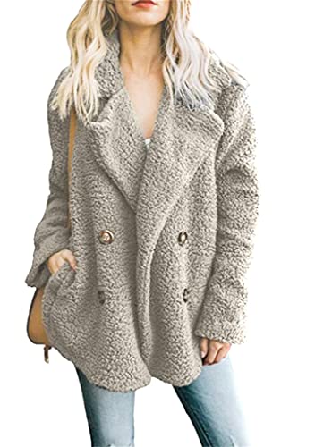 OMZIN Faux Fur Jacke Damen Zweireiher Mantel Kurz Outwear Revers Coat Lose...