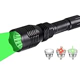 Linterna de caza con 3 bombillas LED: verde, rojo y blanco, los módulos LED se pueden cambiar en cuestión de segundos ya que simplemente se atornilla y sale. Es mucho más brillante que las linternas de caza de lentes de colores.