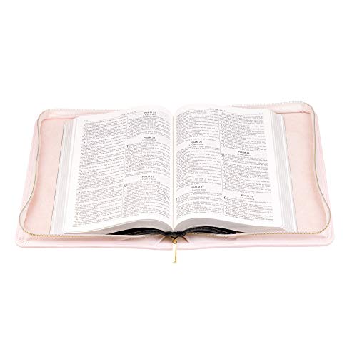 Eccolo Bible Cover Case for Men and Women, Floral Engraved Faux Leather Design with Zipper and Handle, Small Book Cover Holds & Protects Small Bibles Up to 6 x 5 x 1.5 inches (Pink)