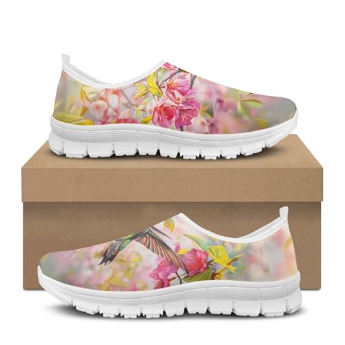 Image of Hummingbird Floral Print Lightweight Walking Shoes for Women Mesh Casual Sneakers Size 5-10.5