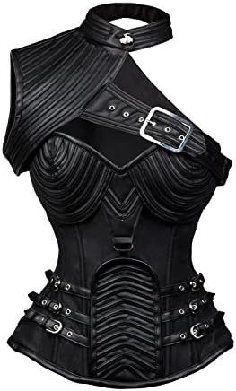 Charmian Women's Steampunk Gothic Heavy Strong Steel Boned Corset with Zipper Black 3X-Large