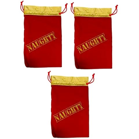 K-Kraft Christmas You've Been Naughty Velvet Stocking Gift Bags (Wide / 3-Pack / 9 x 14 inches) Cover