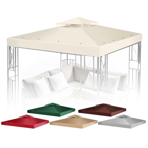 Flexzion Gazebo Cover Replacement Canopy Top 12x12 Ft (3.6m x 3.6m) - Double Tier Top Canopy Cover Replacement with UV30+ Dirt Water Resistant for Outdoor Sunshade Garden Patio Pavilion (Ivory)