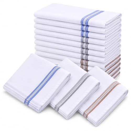 Image of Men's Cotton Handkerchief Pack of 12 | White Soft & Absorbent Hanky Set | Reusable Pocket Square for Daily Use | 100% Organic Cotton