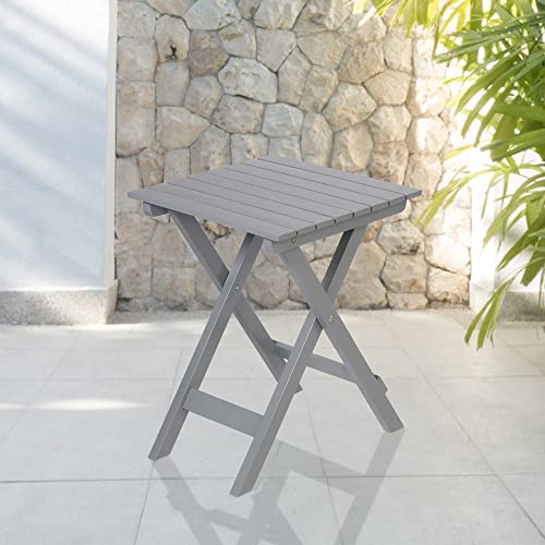 Luckyermore Pool Side Table, Outdoor Folding Square Side Table Wooden Patio Side Table, Multifunctional Small Square End Table For Pool, Patio, Backyard, Garden, Grey #TOP1