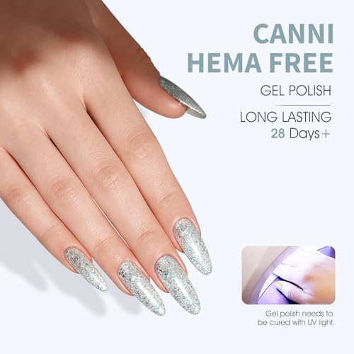 Image of CANNI Glitter Blue Gel Nail Polish, 1Pcs Blue Sparkly Gel Polish Shiny Glitter Color Soak Off U V Nail Manicure Salon DIY at Home