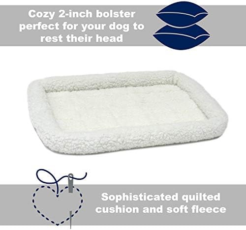 Midwest Homes for Pets 42.8cm x 30.5cm x 7cm White Fleece Dog Bed, Comfortable Bolster Dog Bed, Fits a 45.72cm Long Dog Crate, Easy Maintenance Machine Wash and Dry, White, Model 40218 - 3